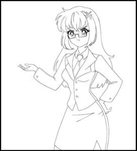 Angry anime manga girl wearing glasses and office suit