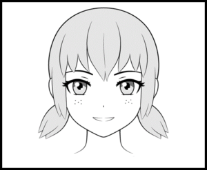 Anime freckles on cheeks head drawing.
