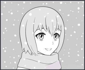 Draw an Anime Character in a Snowfall Scene