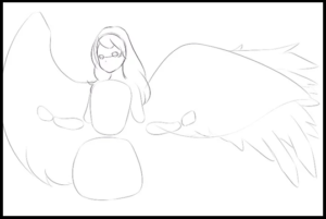 Step 5 of drawing anime and manga wings