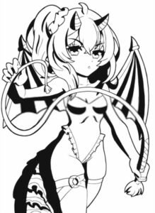 beautiful anime manga girl dragon with wings and a tail in her hands