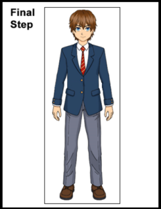 manga school boy drawing step no 14