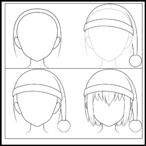 Step-by-step sketching of an anime Santa hat