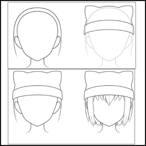 Step-by-step sketching of an anime cat's ear hat
