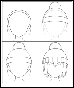 Step-by-step sketching of an anime winter hat