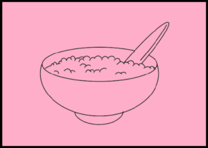 rice bowl drawing along with rice and spoon