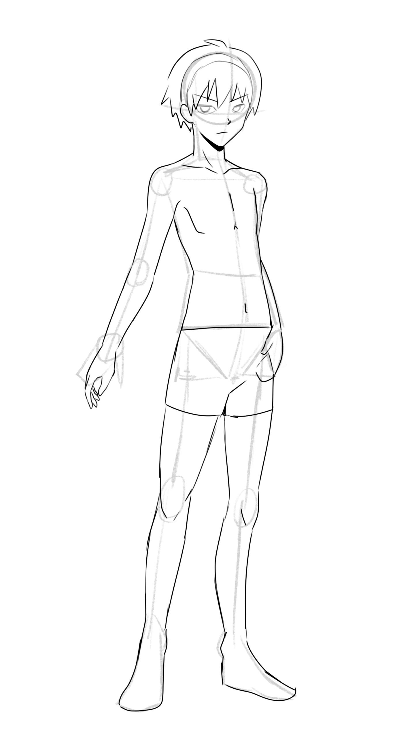 2) Outline body, arms, legs, face and neck etc