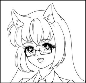 Happy anime neko girl with cute cat ears and wearing glasses (2)