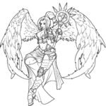 Pretty flying anime warrior girl with wing