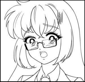 Surprised cute anime girl wearing glasses