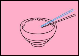 Chopstick sketching in a rice bowl