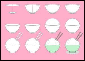 Rice bowl step by step drawing