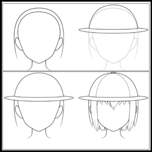 Step-by-step illustration of an anime explorer hat