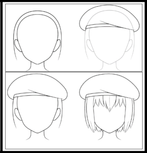 Step-by-step sketching of an anime beret