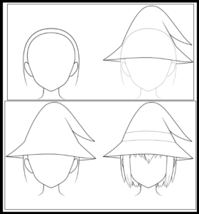 Step-by-step sketching of an anime wizard hat