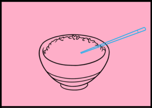 single chopstick sketching in a rice bowl