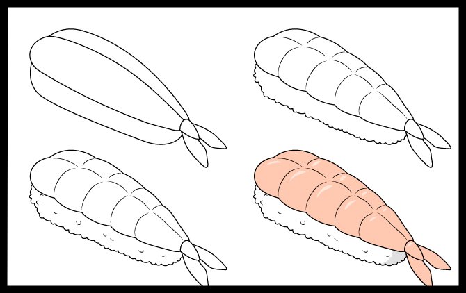 How to Draw Ebi Nigiri Sushi Step by Step