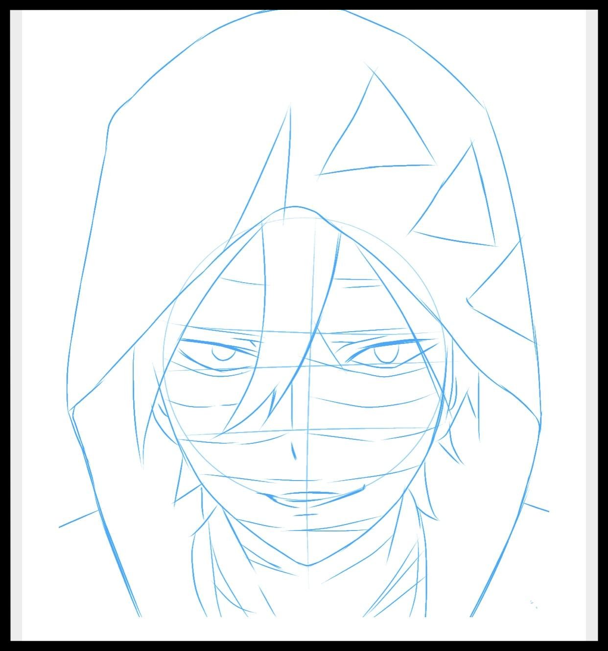 Step 9) Now draw these bandages all over the face and neck except eyes and hair, as you can see