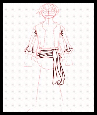 Drawing bottom half of Monkey D. Luffy’s shirt