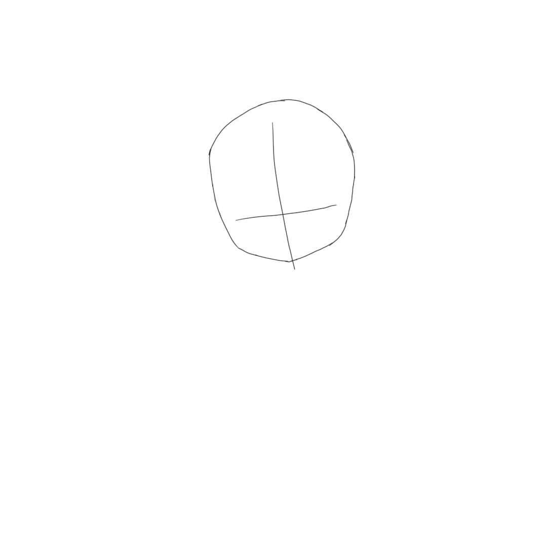 Begin Hinata Shoyo Chibi drawing with a circle and lines