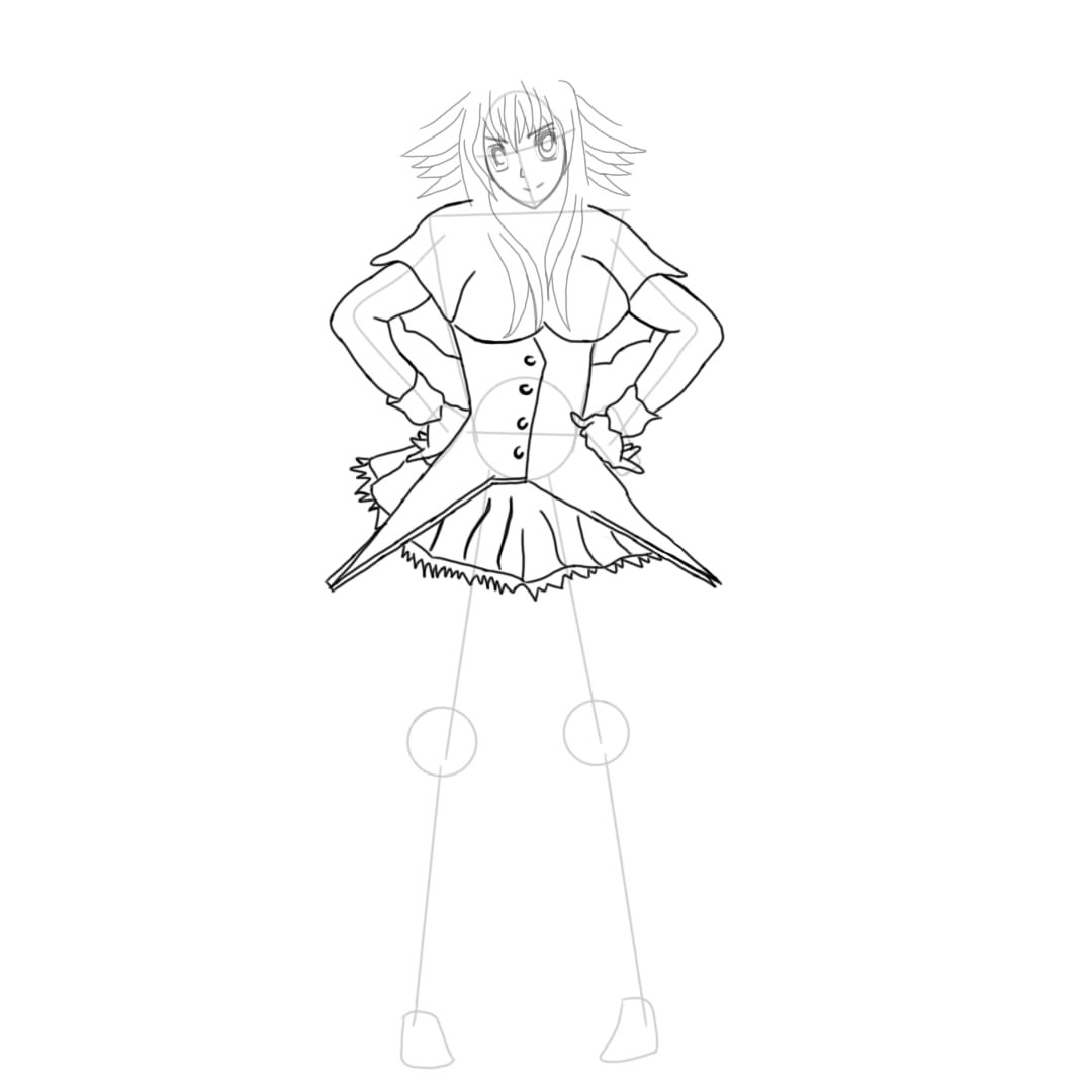 Draw Rias Gremory skirt & cape with her hands